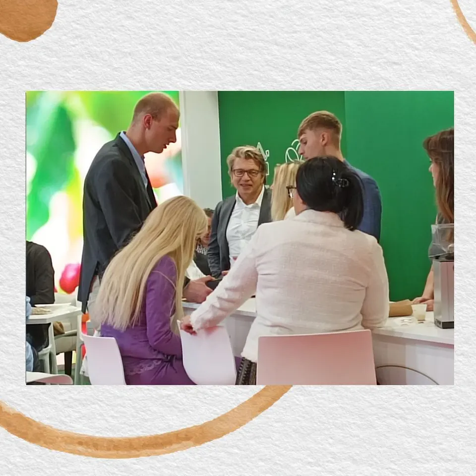A meeting around a high table
