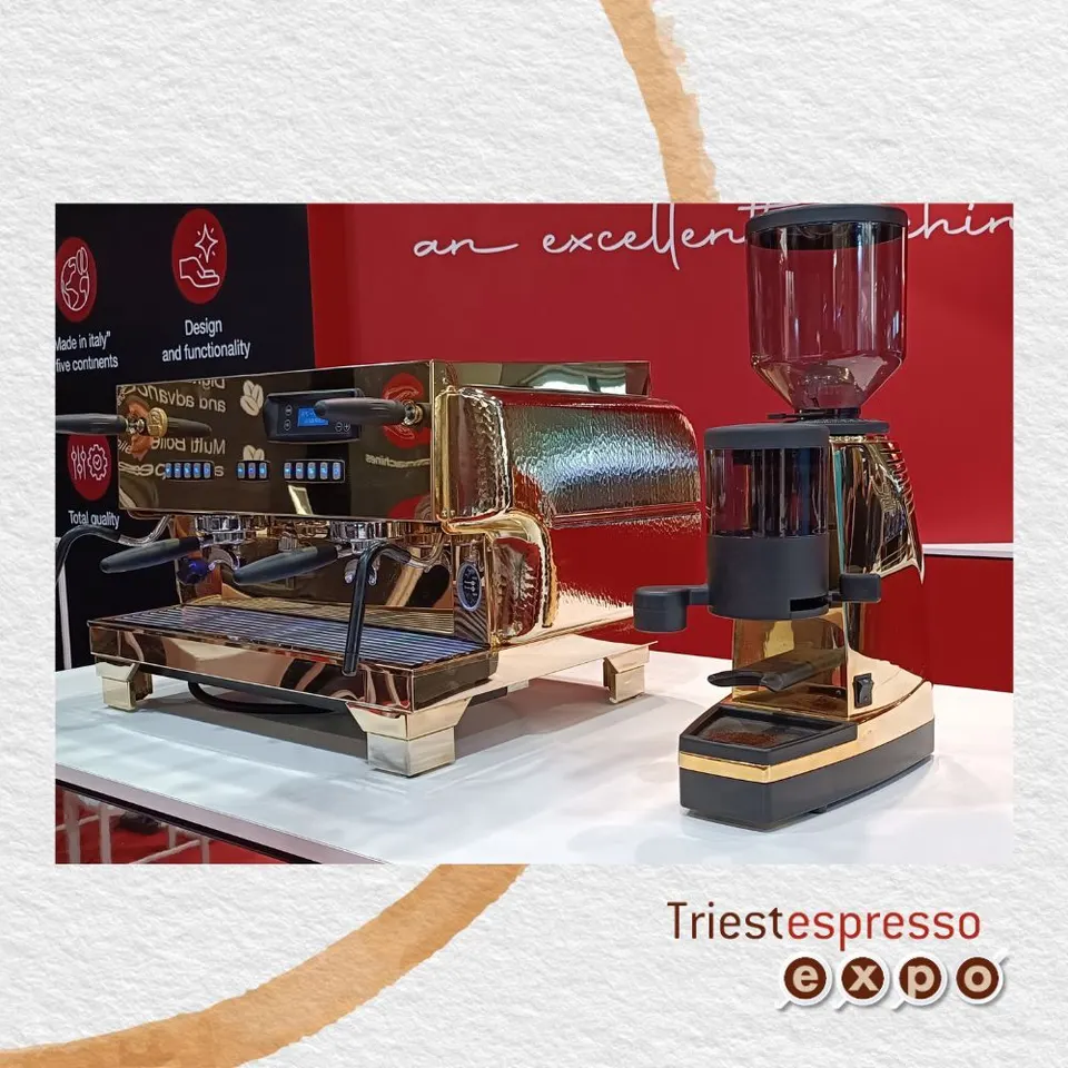 A copper-coloured espresso machine