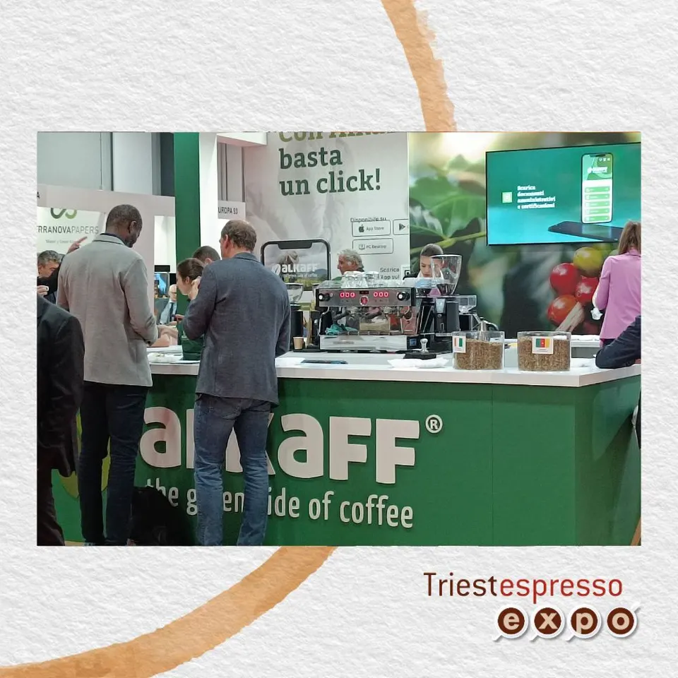 Visitors at a green stand