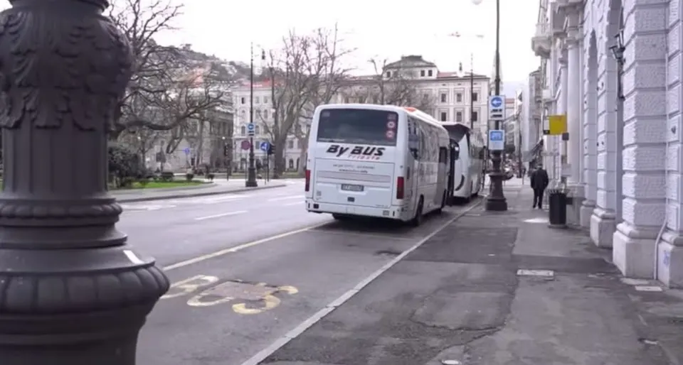 The shuttle bus at its stop