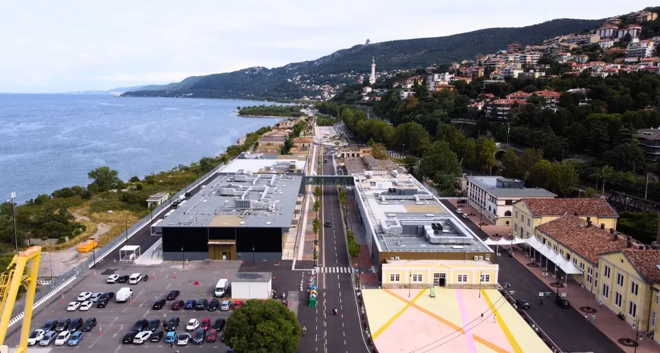 The Trieste Convention Center and the coast from above