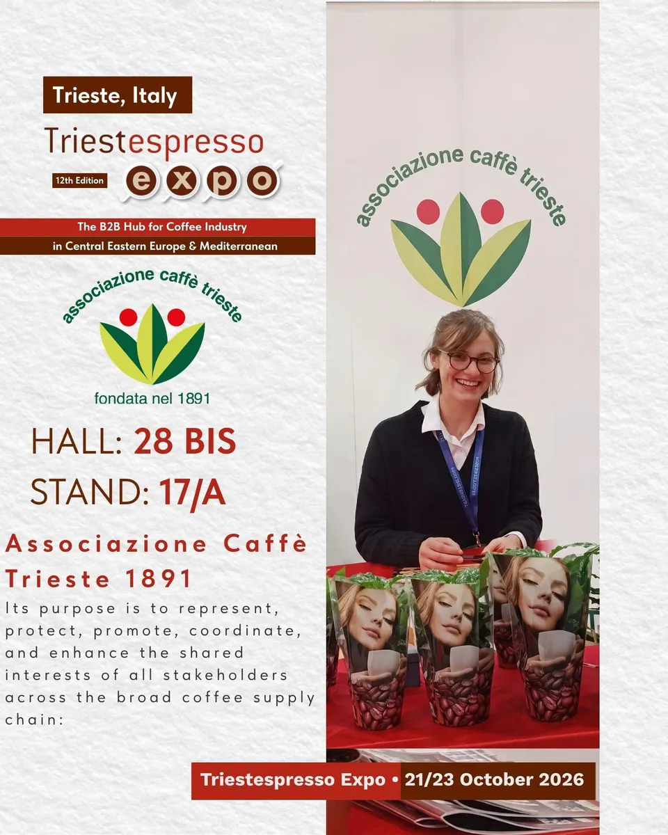 Associazione Caffè Trieste 1891 card, with logo and a photo