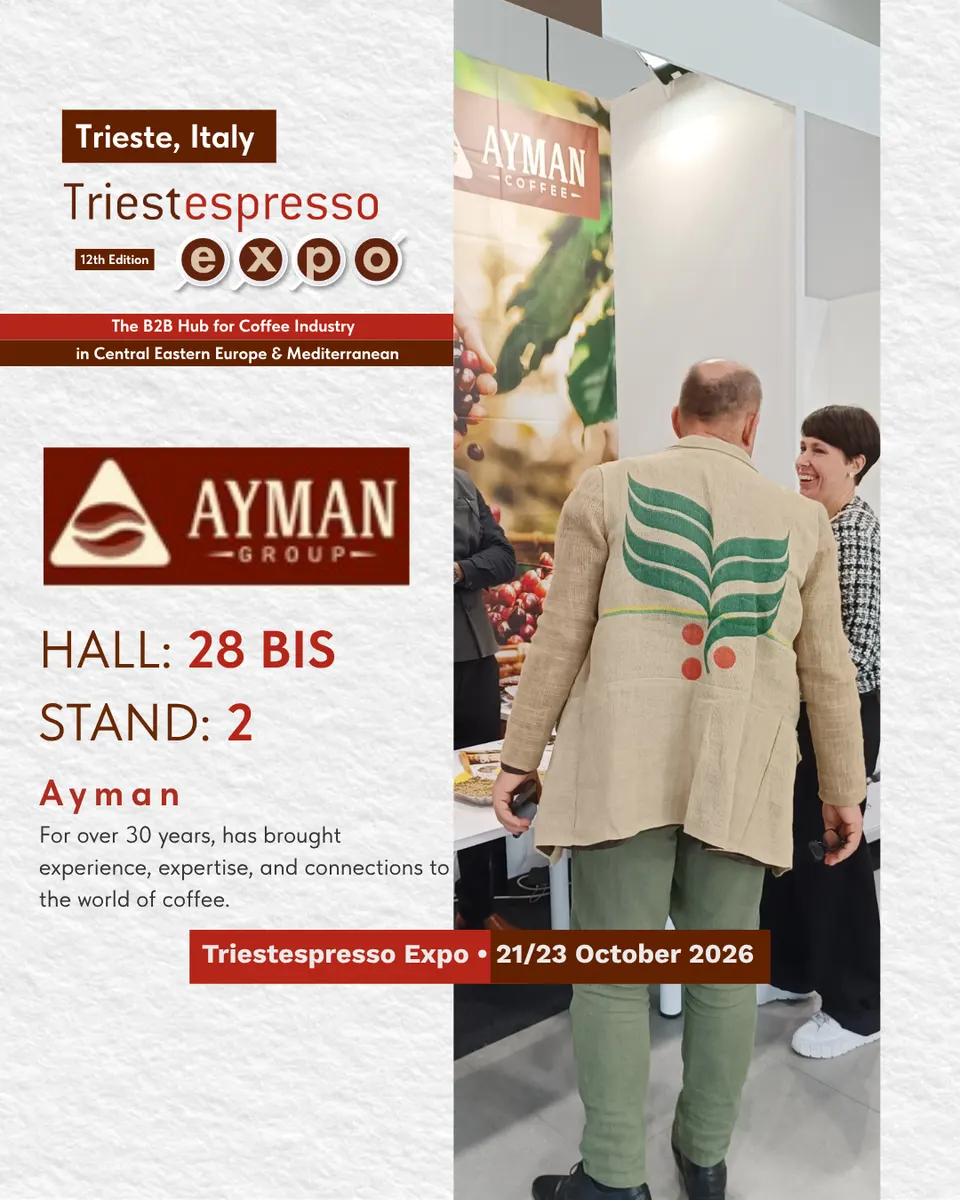 Ayman Coffee card, with logo and a photo