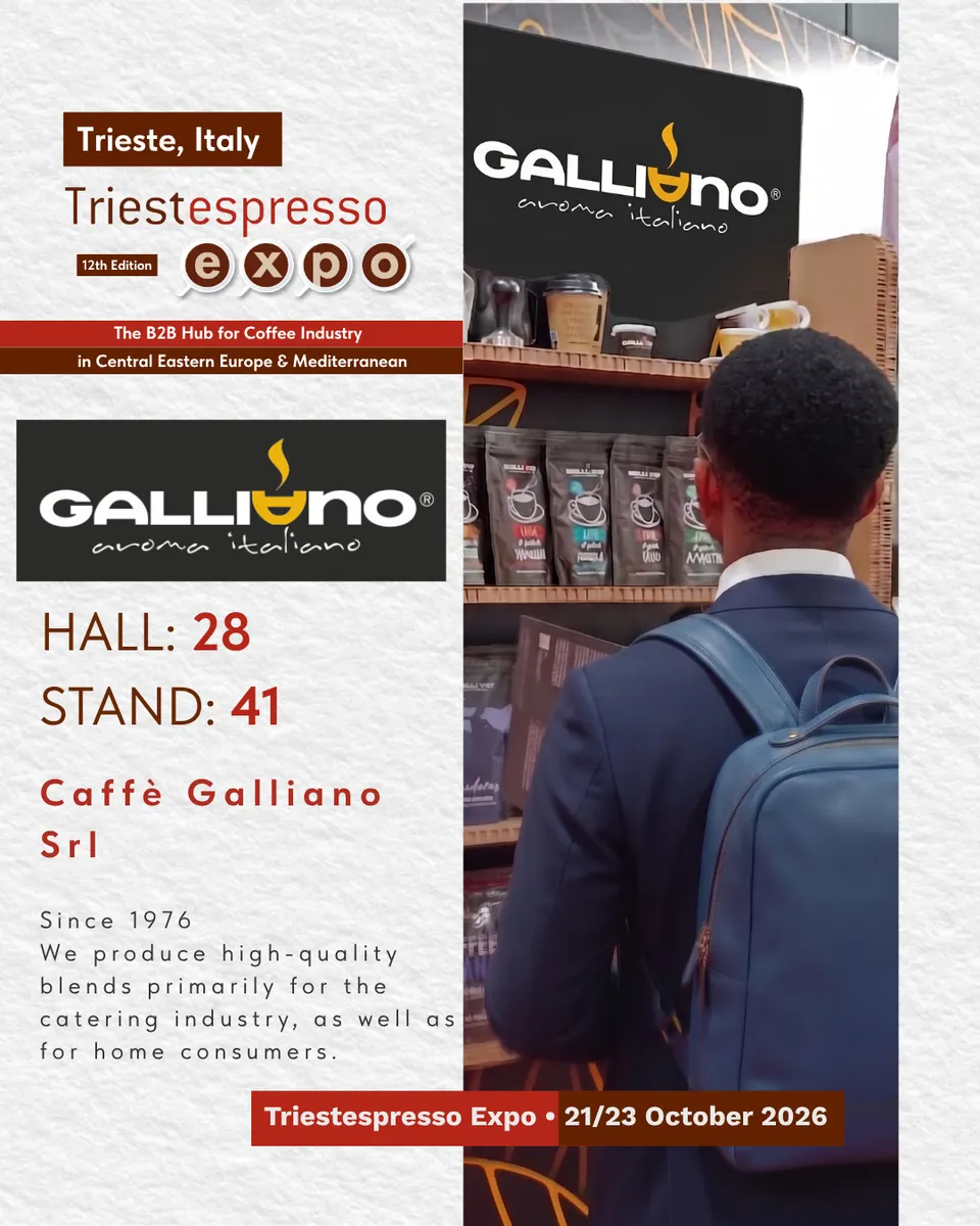 Caffè Galliano Srl card, with logo and a photo