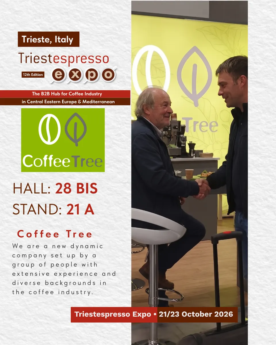 Coffee Tree card, with logo and a photo