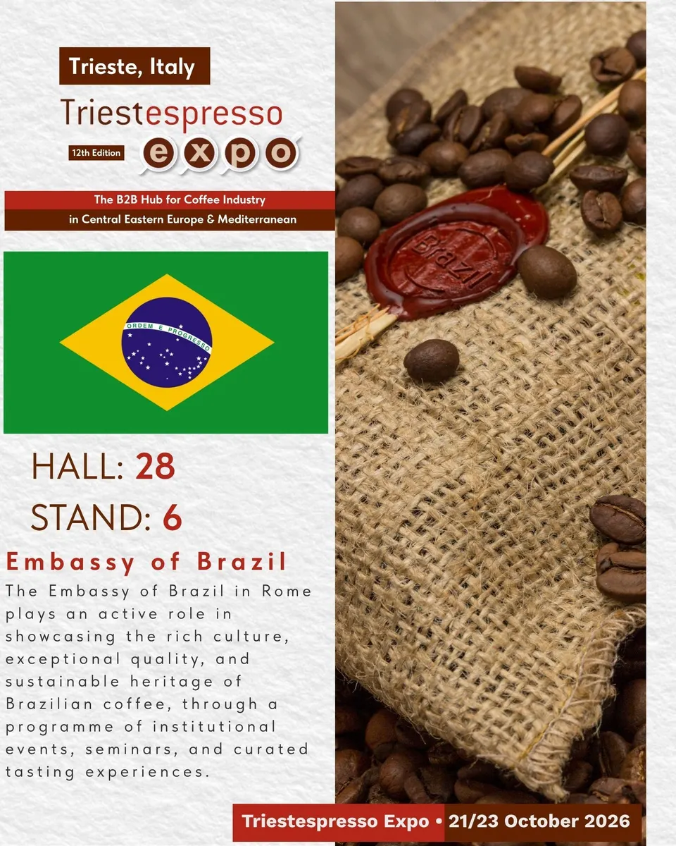 Embassy of Brazil card, with logo and a photo