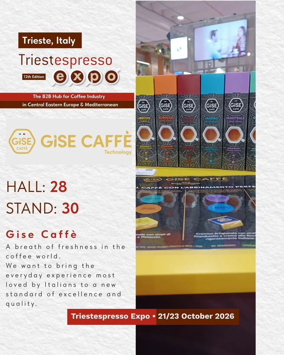 Gise Caffè card, with logo and a photo