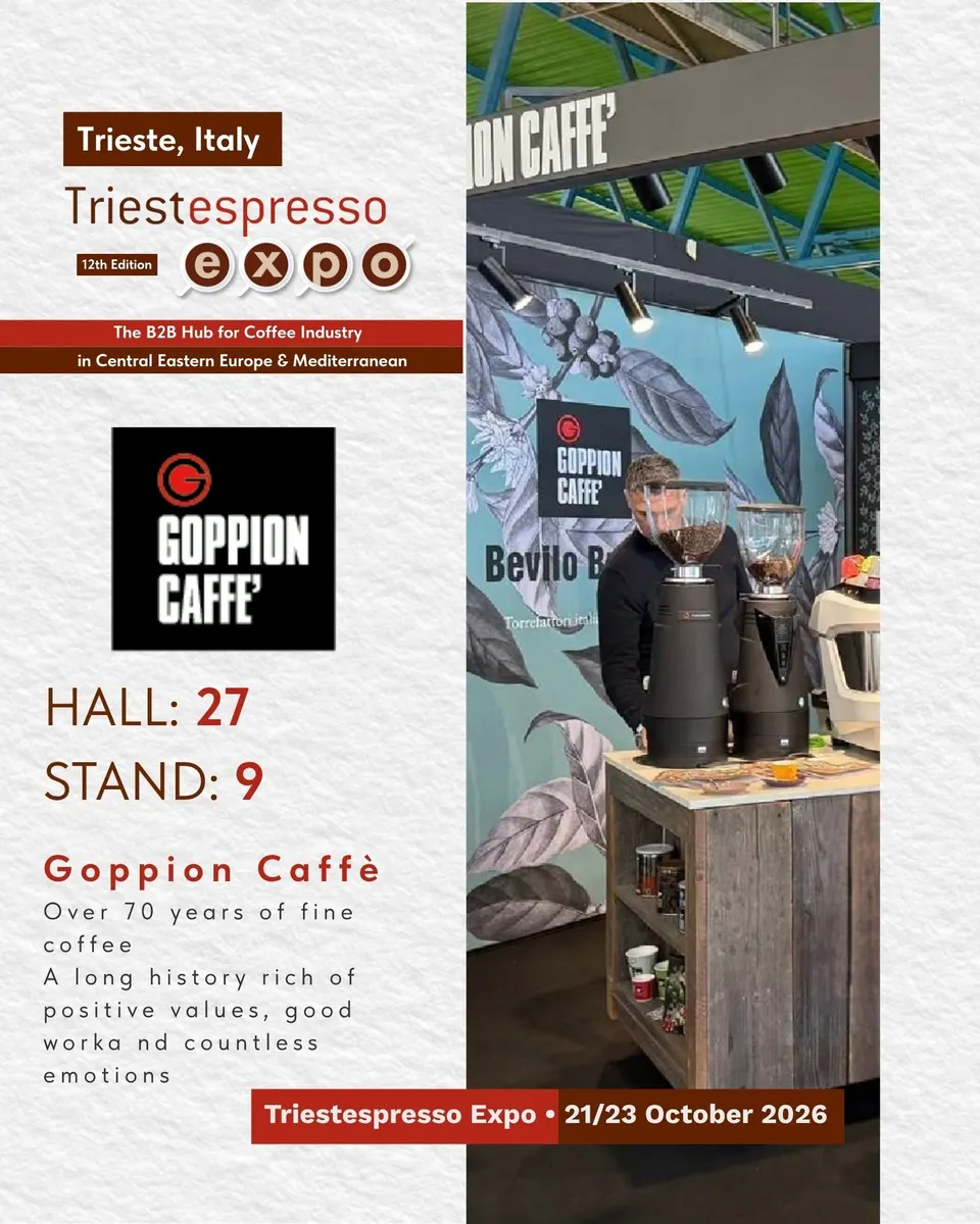 Goppion Caffè card, with logo and a photo