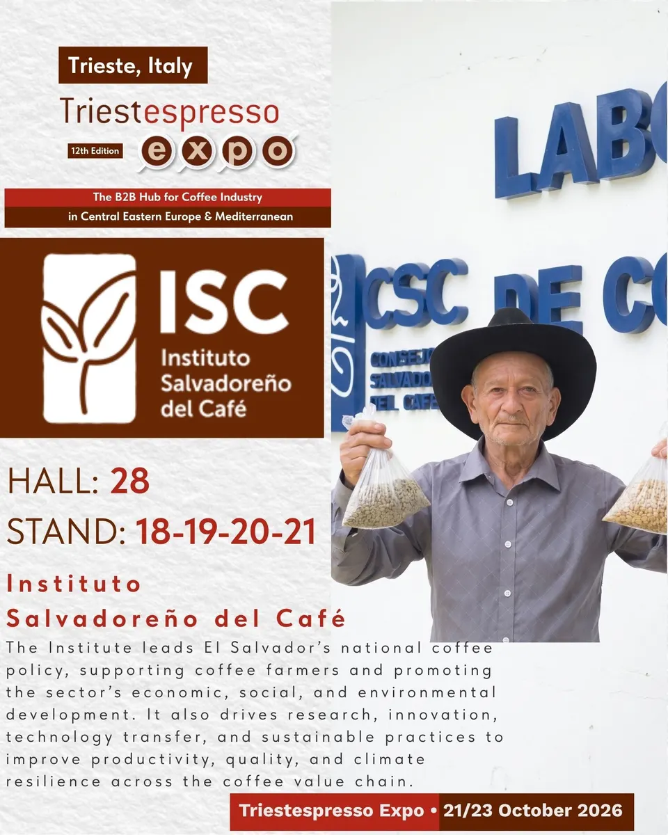 Instituto Salvadoreño del Café card, with logo and a photo