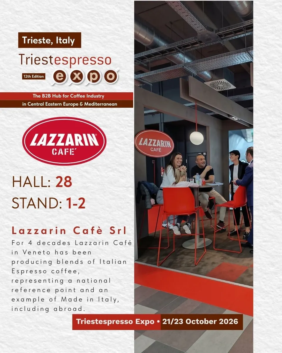 Lazzarin Caffè Srl card, with logo and a photo
