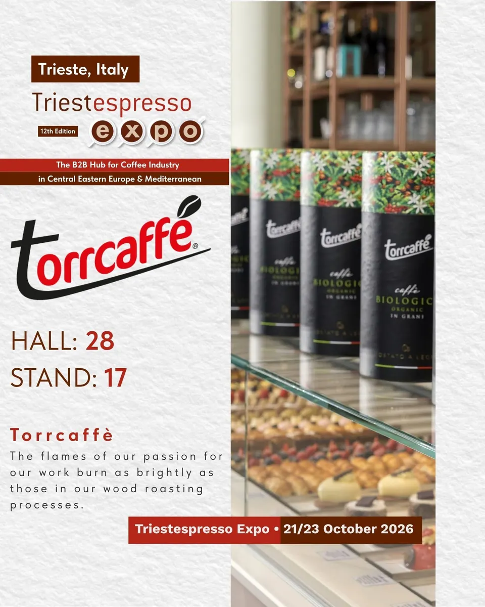 Torrcaffè card, with logo and a photo