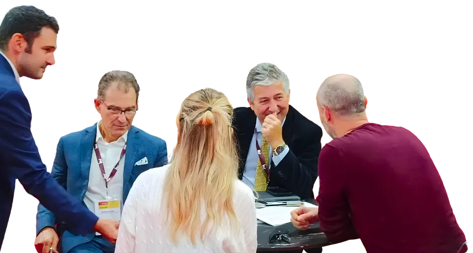A business meeting at a small table